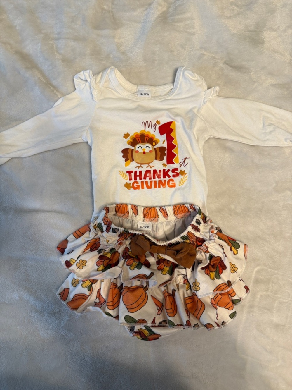 White & Orange 'My 1st Thanksgiving' Baby Costume Set